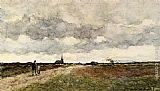 Famous Church Paintings - Figures On A Country Road, A Church In The Distance